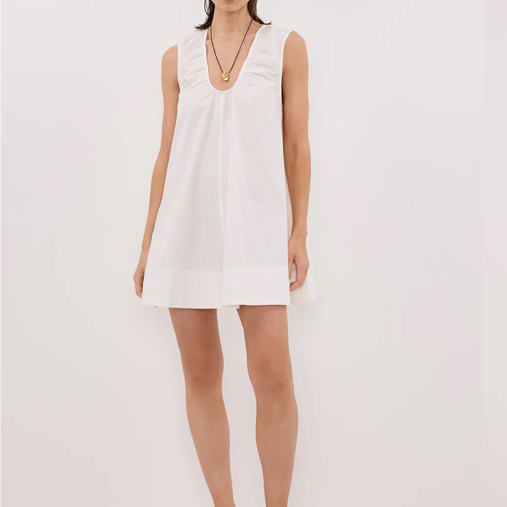 DISSH White Mini Dress Sleeveless V-Neck Ruffle
